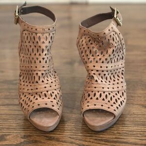 Vince Camuto Brown Peep-Toe Ankle Booties